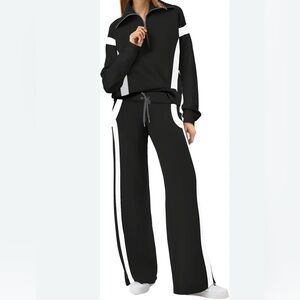 XIEERDUO Set Set Half Zip Sweatshirt & Wide Leg Sweatpant Tracksuit